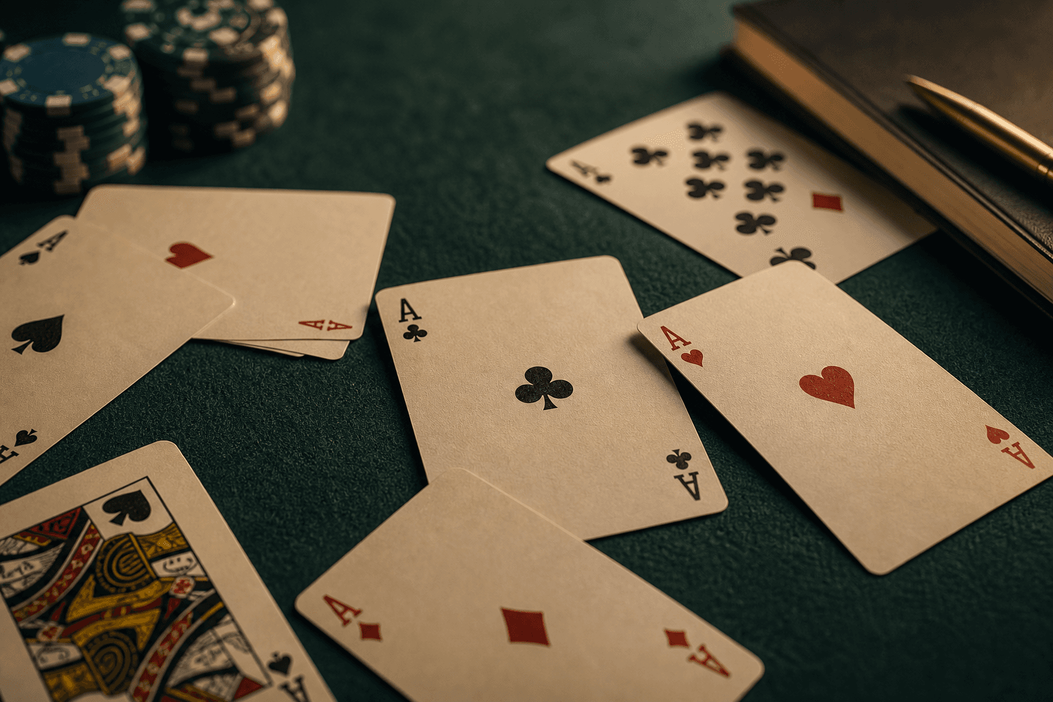 Cartes à jouer sur feutrine — illustration poker en ligne agréé